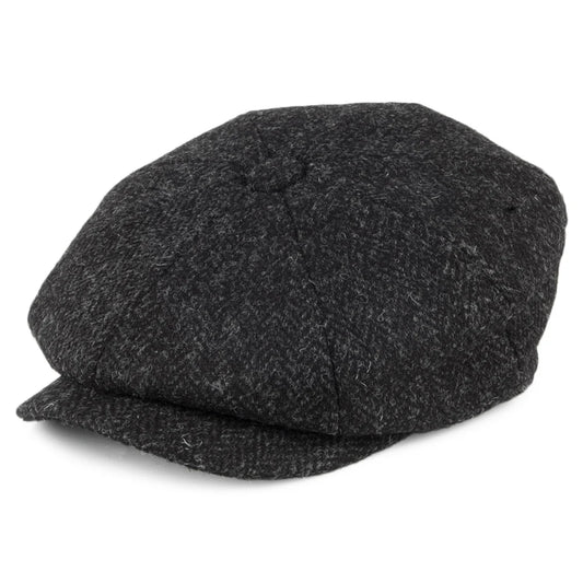 Harris Tweed Taransay Newsboy Cap - Black-Charcoal