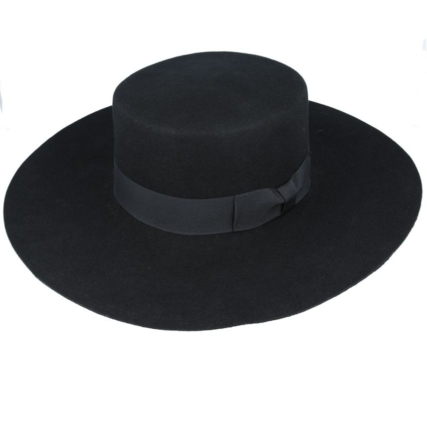 Jason Wide Stiff Brim Wool Pork Pie Hat - Black